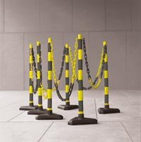 10m Chain Post Kit - 6 Posts, 10m Chain, 10 Hooks & Links - Black/Yellow - Concrete Base