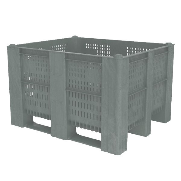 Box Pallet - 605ltr, HDPE, Grey, Perforated, 1200x1000x740mm