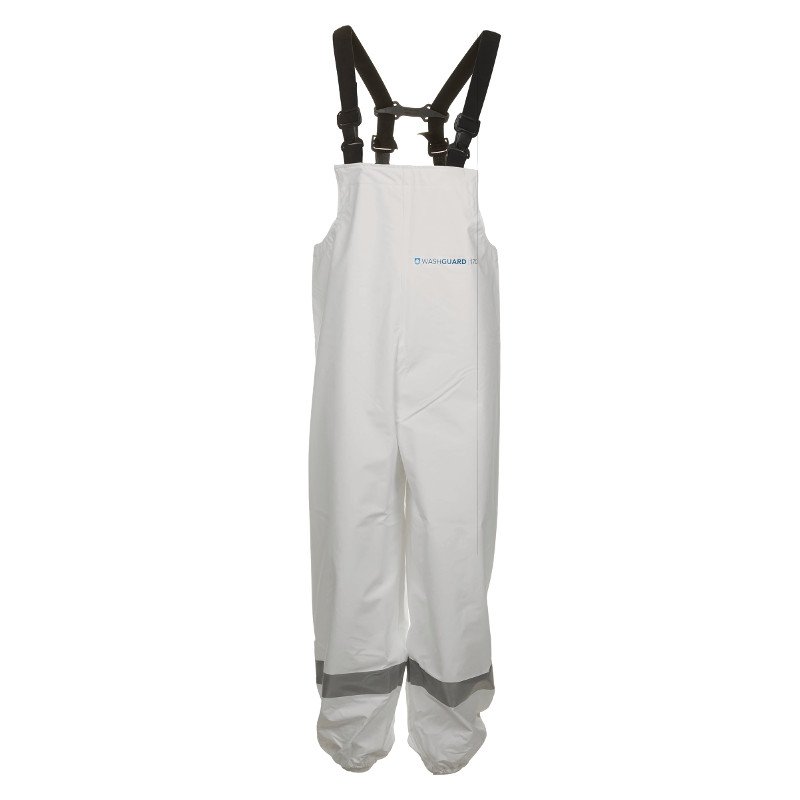 Washguard Chemical Resistant Bib & Brace with Replaceable Kneepads, XXL, White