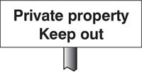 Verge sign - Private property Keep out 450x150mm (post 800mm)