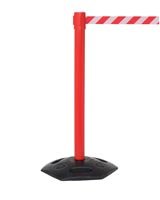 Retractable industrial barrier on red post (3.4m red/white webbi