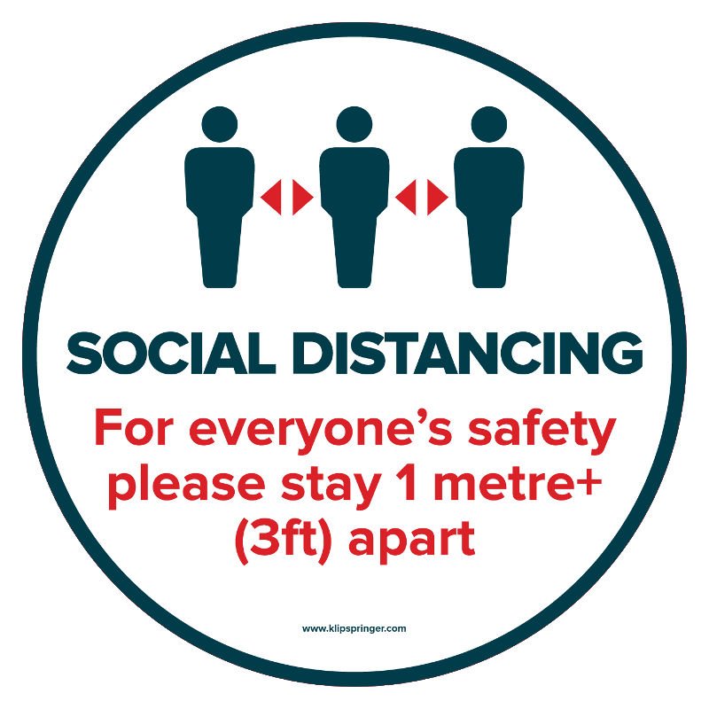 "1 Metre + Social Distancing" Floor Vinyl - 450mm Ø