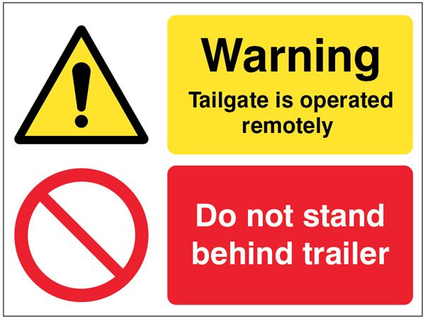 Warning Tailgate is operated remotely Do not stand behind trailer