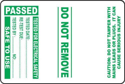 100 PAT Test Cable Wrap Labels - Passed 75x50mm