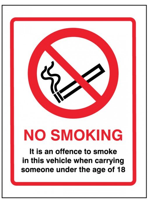 No smoking it is an offence to smoke in this vehicle when someone under the age of 18 is present