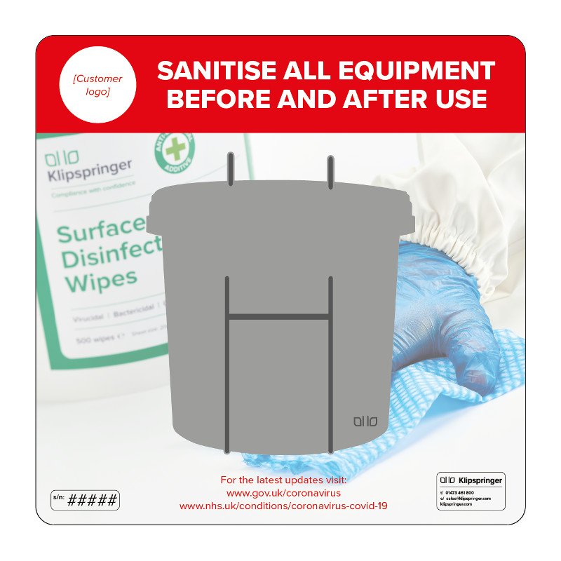 Wall mounted equipment sanitiser station - single wipe bucket dispenser