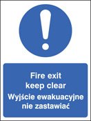 Fire exit keep clear (English/polish)