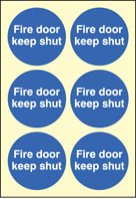 Fire door keep shut 65mm dia - sheet of 6 photoluminescent