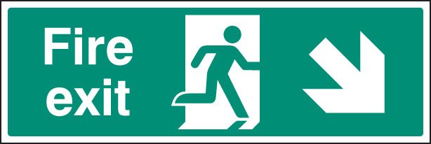 Fire exit arrow down right   Size: G (300x100mm)