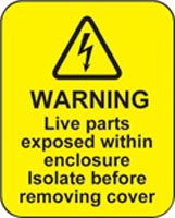 Warning live parts within enclosure roll of 100 labels 40x50mm