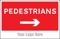 Pedestrians, arrow right, site saver sign 600x400mm