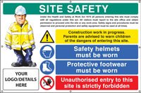 Site safety, helmets, footwear, unauthorised entry custom banner c/w eyelets 1270x810mm