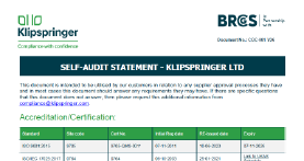 Self-Audit Statement - Klipspringer Ltd COC-001 V38