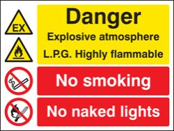 Explosive atmosphere lpg highly flammable no smoking/naked light