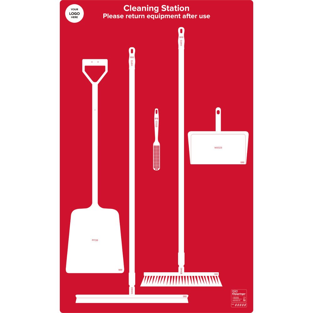 Floor Cleaning Station with Squeegee & Shovel (with utensils) - Red