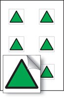 Green triangle vibration safety 25x25mm - sheet of 6 self adhesive