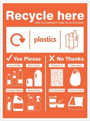 Plastic bottles - WRAP Recycle here sign   Size: H (300x250mm)