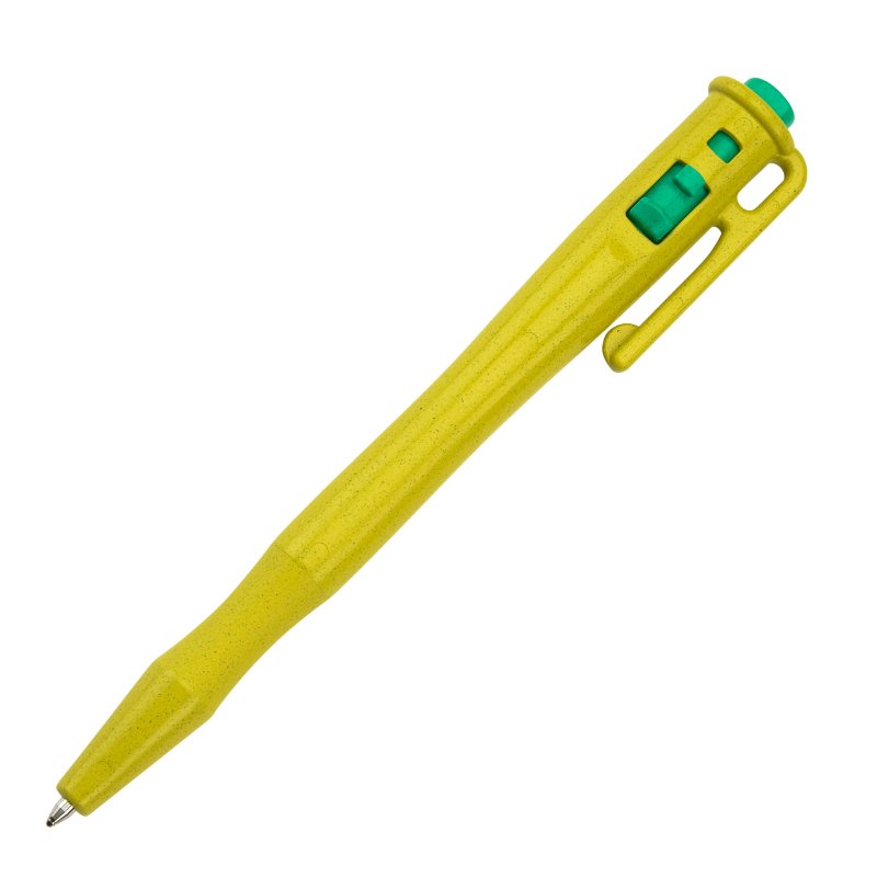 Detectable pen - retractable, with pocket clip and lanyard loop, yellow housing, green ink, x25