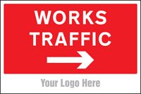 Works traffic only, arrow right, site saver sign 600x400mm