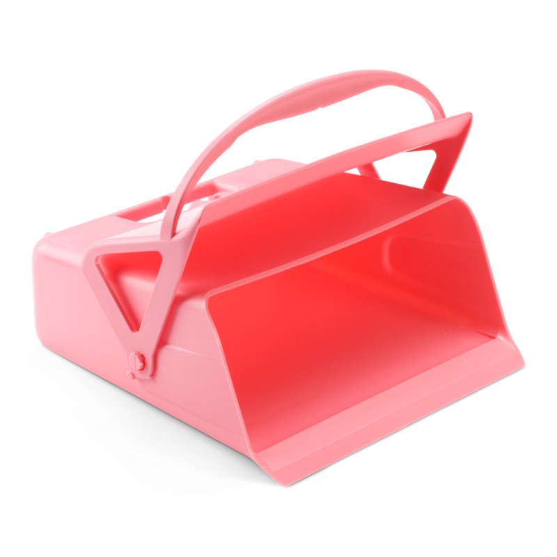 Foodgrade hand dust pan - with hinged lid and clasp, heavy duty, pink