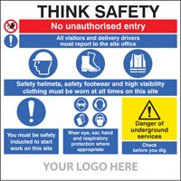 Site safety board, multi-message, underground services, site saver sign 1220x1220mm