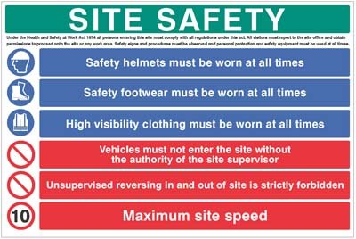 Site safety - hard hat, hivis, boots, 10mph   Size: W (900x600mm