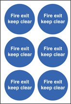 Fire exit keep clear 65mm dia - sheet of 6