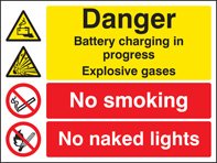 Battery charging in progress no smoking no naked lights