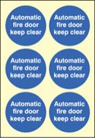 Automatic fire door keep clear  65mm dia - sheet of 6 photoluminescent