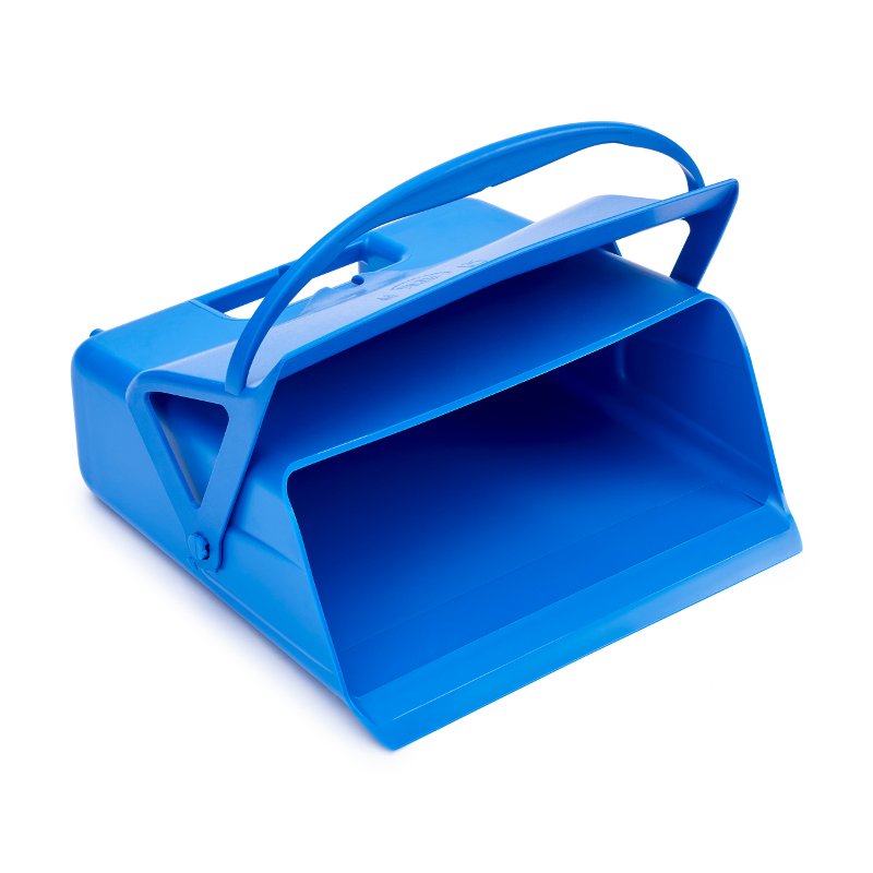 Foodgrade hand dust pan - with hinged lid and clasp, heavy duty, blue