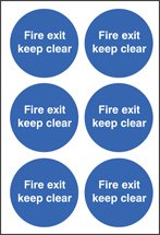 Fire exit keep clear 65mm dia - sheet of 6