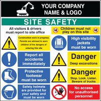 Site safety board 1200x1200mm 3mm pvc c/w logo