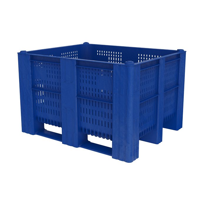 Box Pallet - 605ltr, HDPE, Blue, Perforated, 1200x1000x740mm