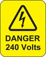 Danger 240 volts roll of 100 labels 40x50mm