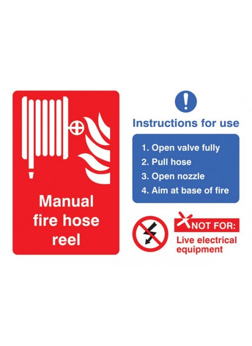 Manual fire hose reel with instructions for use
