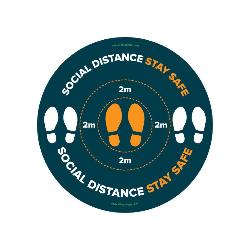 "Social Distance, Stay Safe, 2 Metres" Floor Vinyl - 300mm Ø