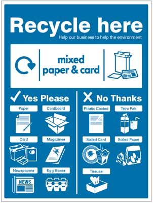 Paper & Cardboard - WRAP Recycle here sign   Size: H (300x250mm)