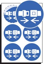 Seatbelt symbol 65mm dia - sheet of 6