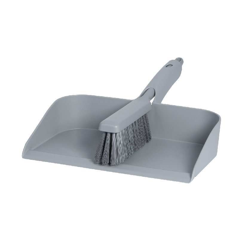 Foodgrade hand dust pan kit with soft/medium bannister brush, grey