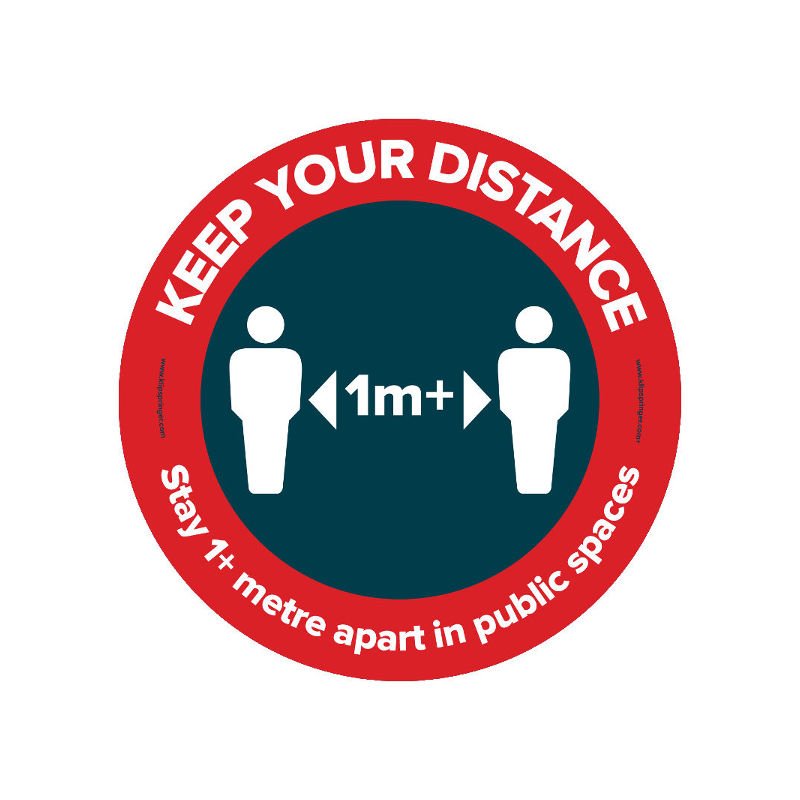 "Stay 1 Metre + Apart in Public Spaces" Floor Vinyl - 300mm Ø