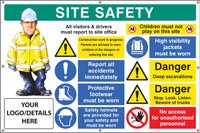 Site safety, multi-message, deep excavations, custom banner c/w eyelets 1270x810mm