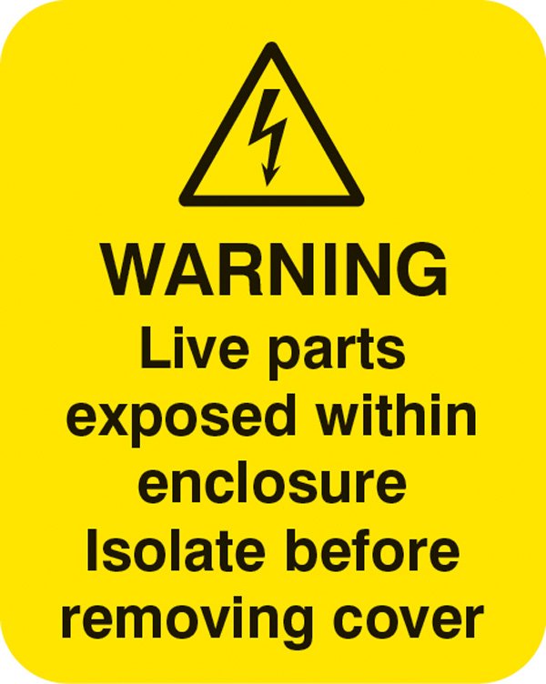 Warning live parts within enclosure Sheet of 25 labels 40x50mm