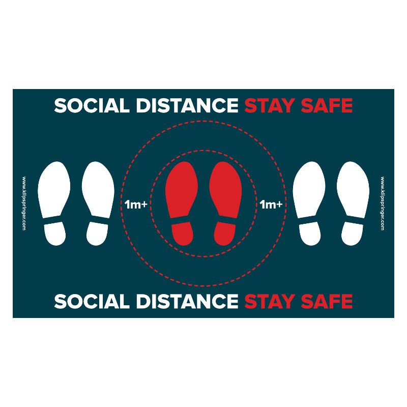 "Social Distance, Stay Safe, 1 Metre +" Floor Vinyl - Rectangular