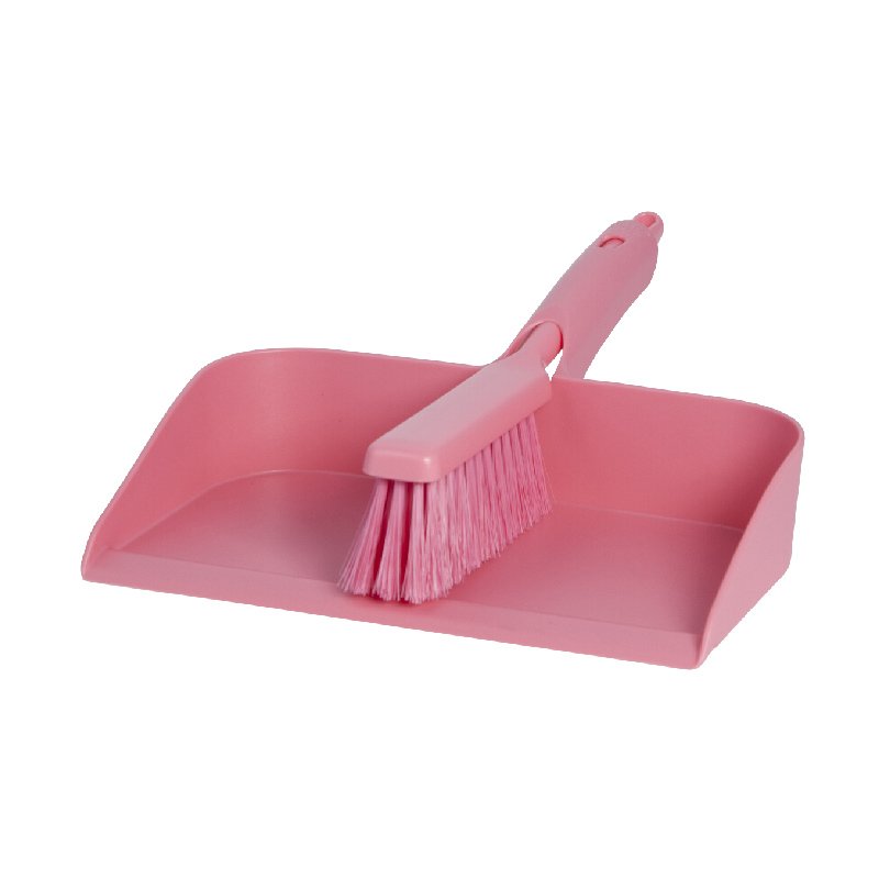 Foodgrade hand dust pan kit with soft/medium bannister brush, pink