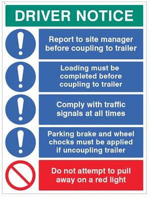 Driver notice Coupling to trailer…   Size: Q (600x450mm)