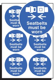 Seatbelts must be worn 65mm dia - sheet of 6