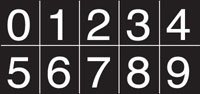 Numbering sheet white on black 25mm cap height