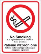 No smoking it is against the law to smoke in premises (English/polish)