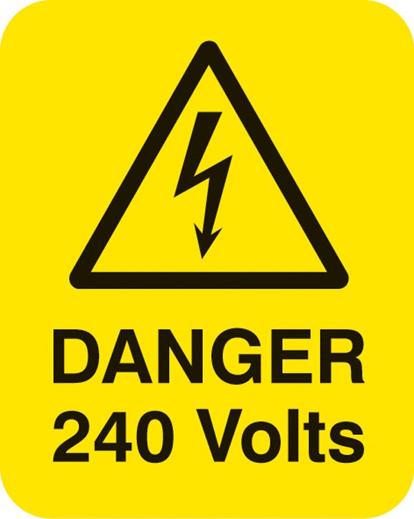 Danger 240 volts Sheet of 25 labels 40x50mm