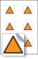 Orange triangle vibration safety 25x25mm - sheet of 6 self adhesive